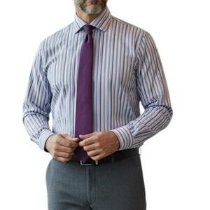 Alan Flusser Shirt Hidden Button Down Collar Multicolor Striped Long Sleeves M